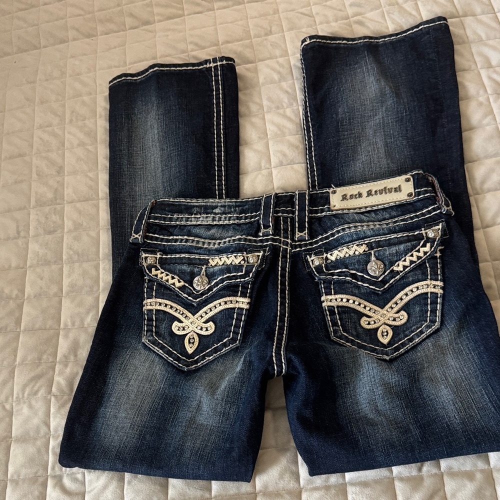 Rock Revival Elaina Women's Dark Blue Boot Cut Jeans Size 28